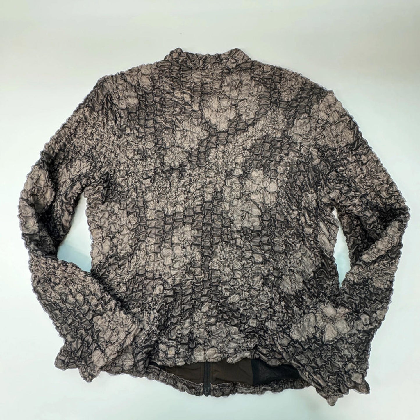 Tia brown round neck crinkle blazer, M