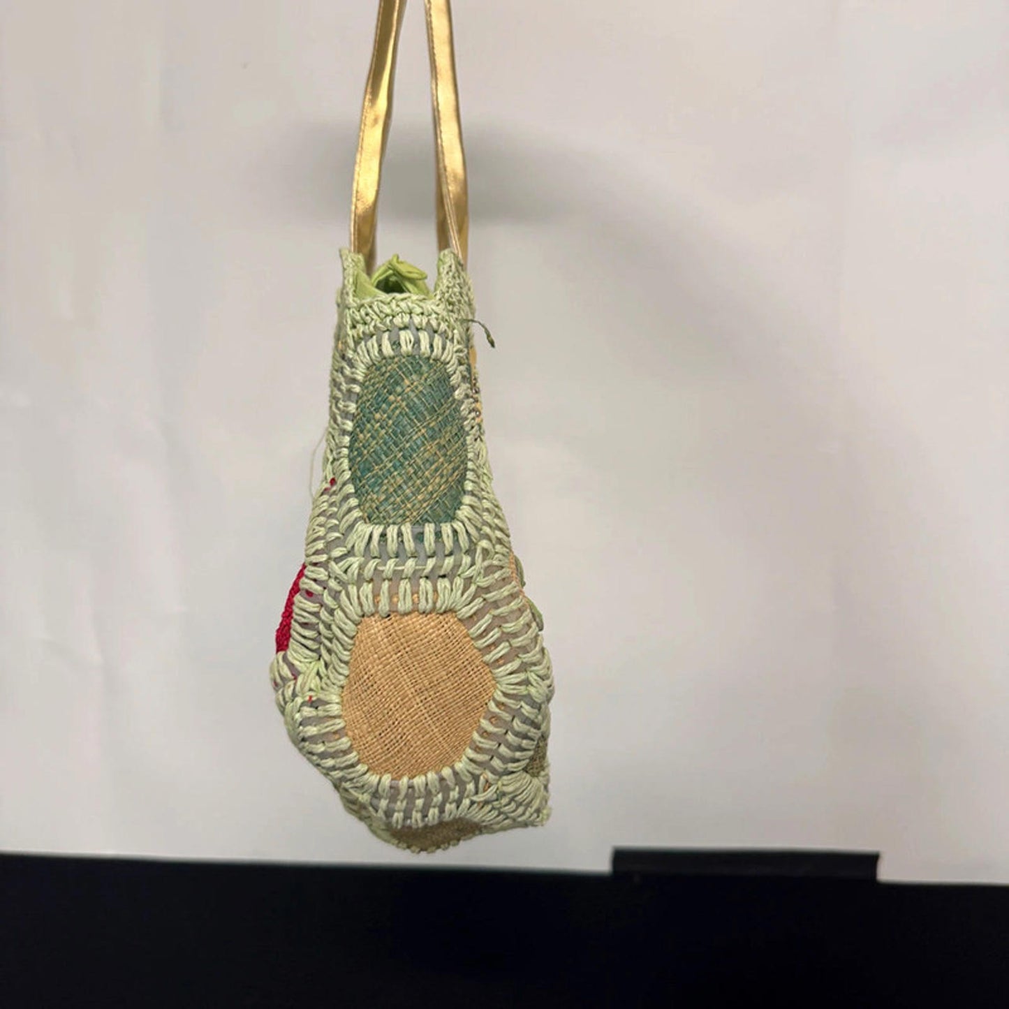 Green floral crochet and raffia bag