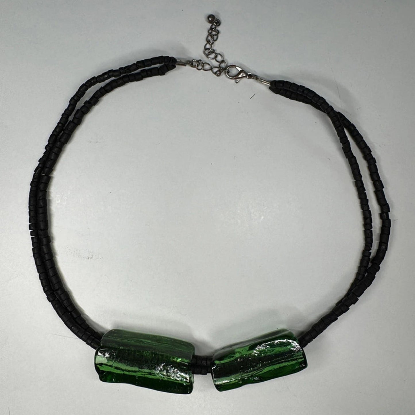 Vintage black and green glass necklace