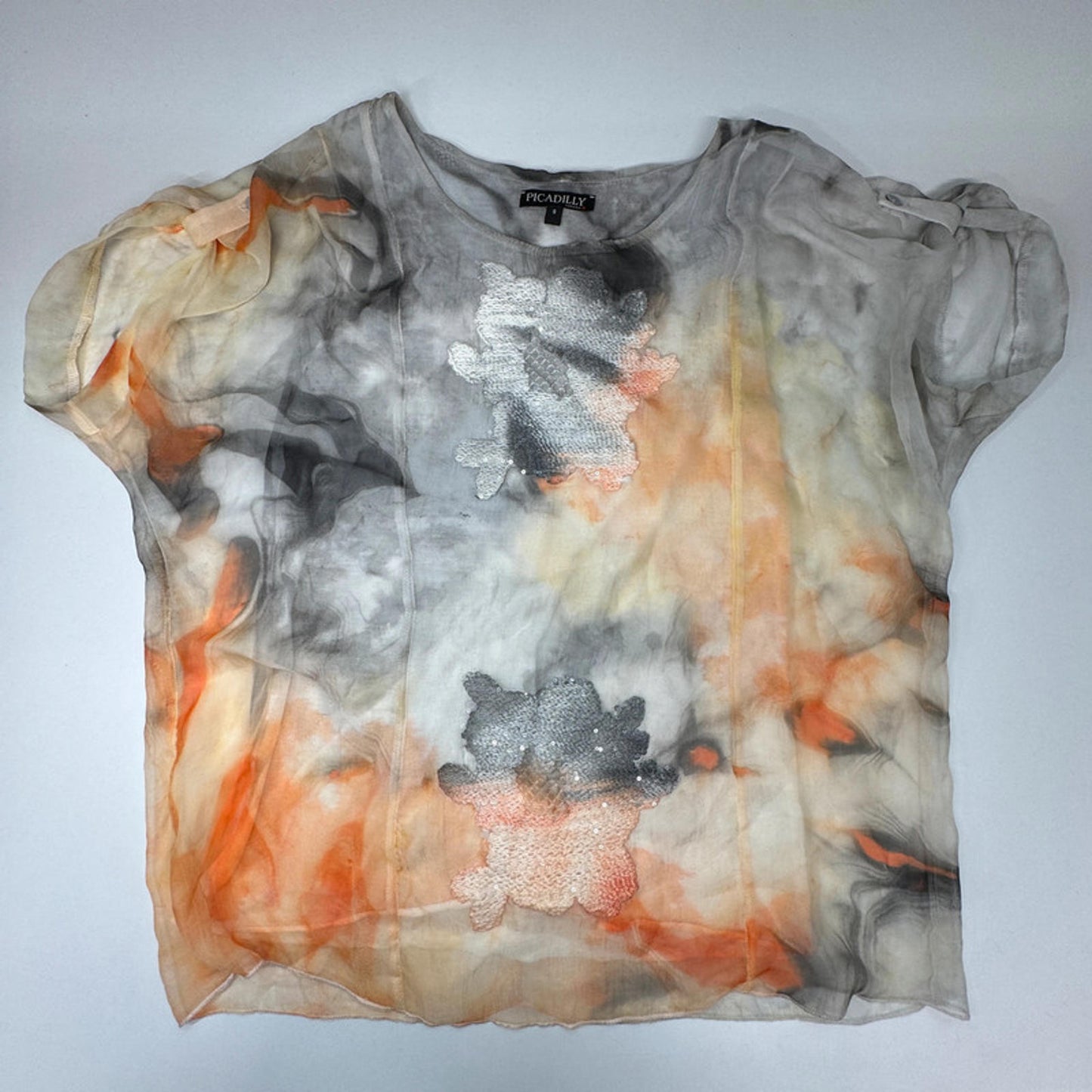 Picadilly orange and grey blouse in tie-dye pattern