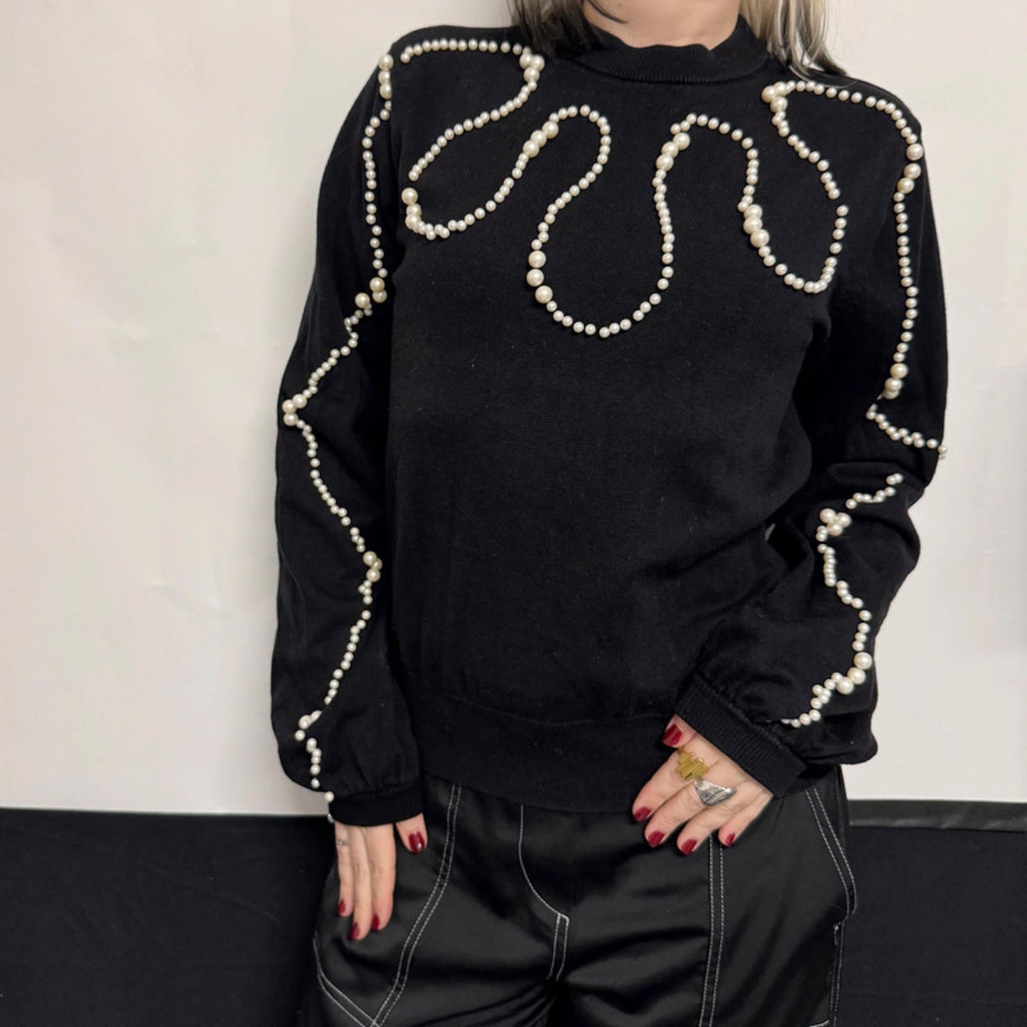 Visual Clothing Project black pearl embroidered jumper, S