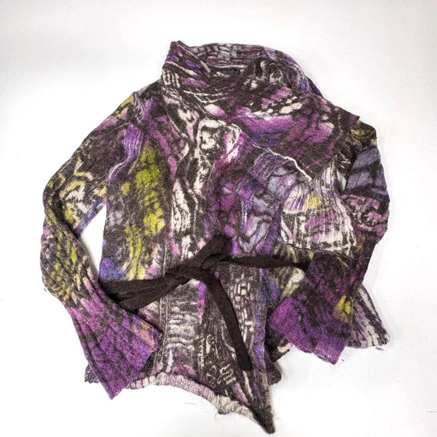 Passport purple and green wool wrap cardigan