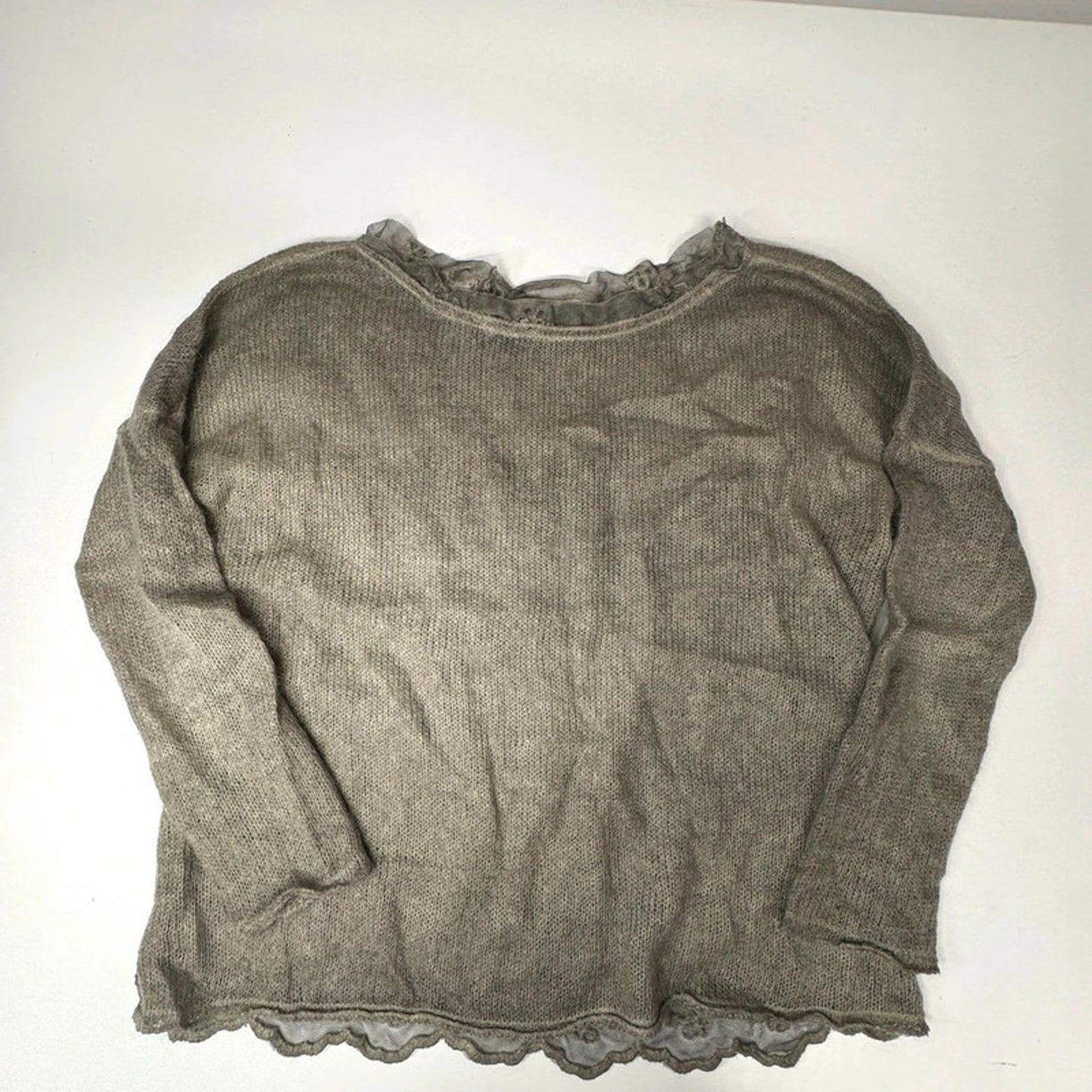 ChillNorway sheer loose knit green sweater with floral embroidery
