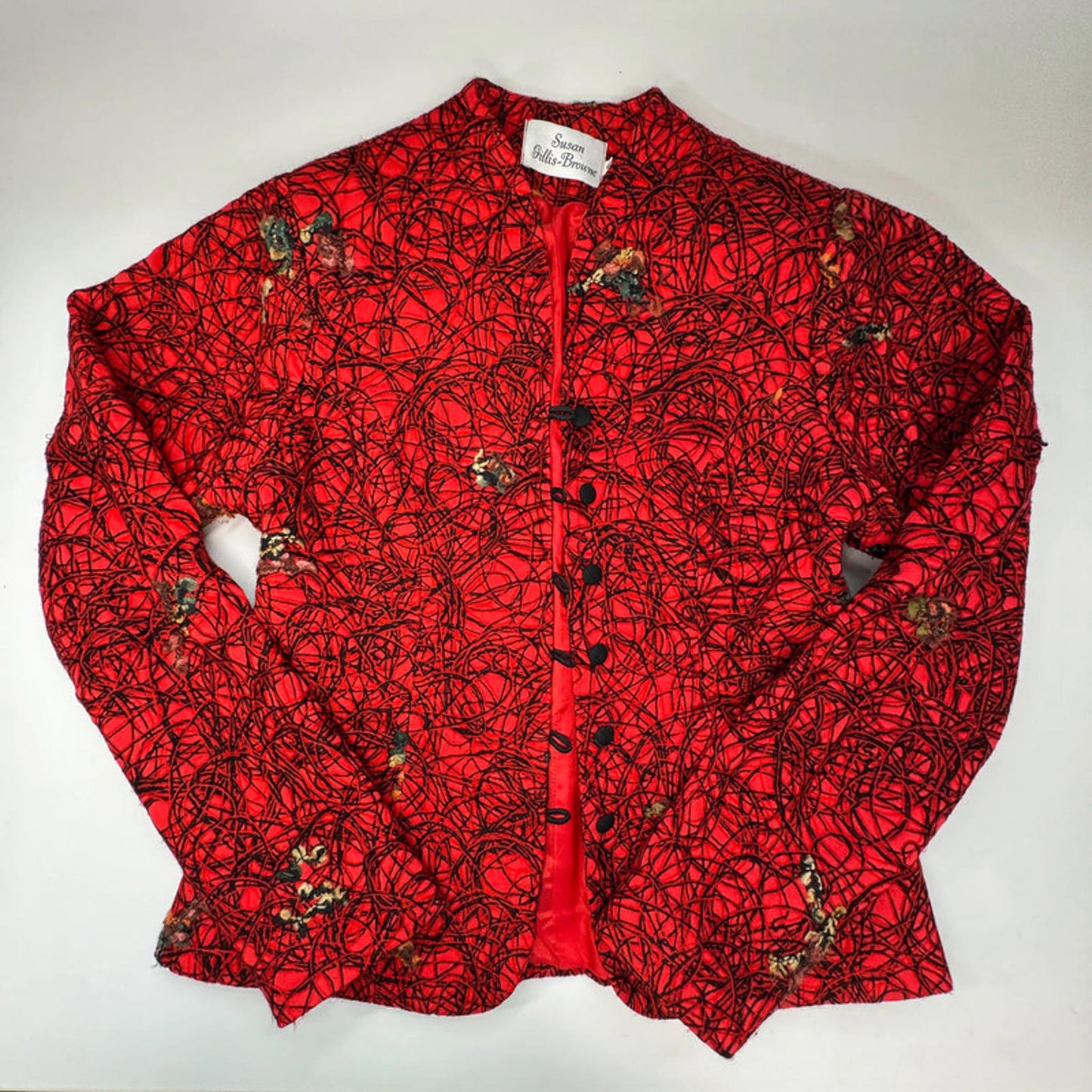 Vintage Susan Gillis-Browne Red Black Patterned Jacket